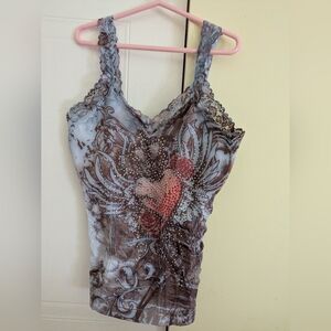 Y2K Grunge Mcbling BH Jeans Lace Cami Tank Rockstar